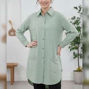 مانتو زنانه کتان بلند قواره دار جیب پایین فری سایز تا 50